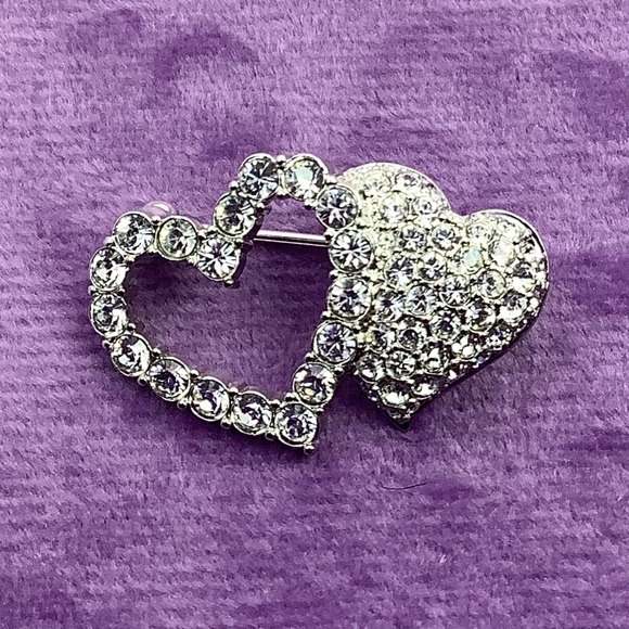 Swarovski Silver Double Heart Brooch - Picture 3 of 9